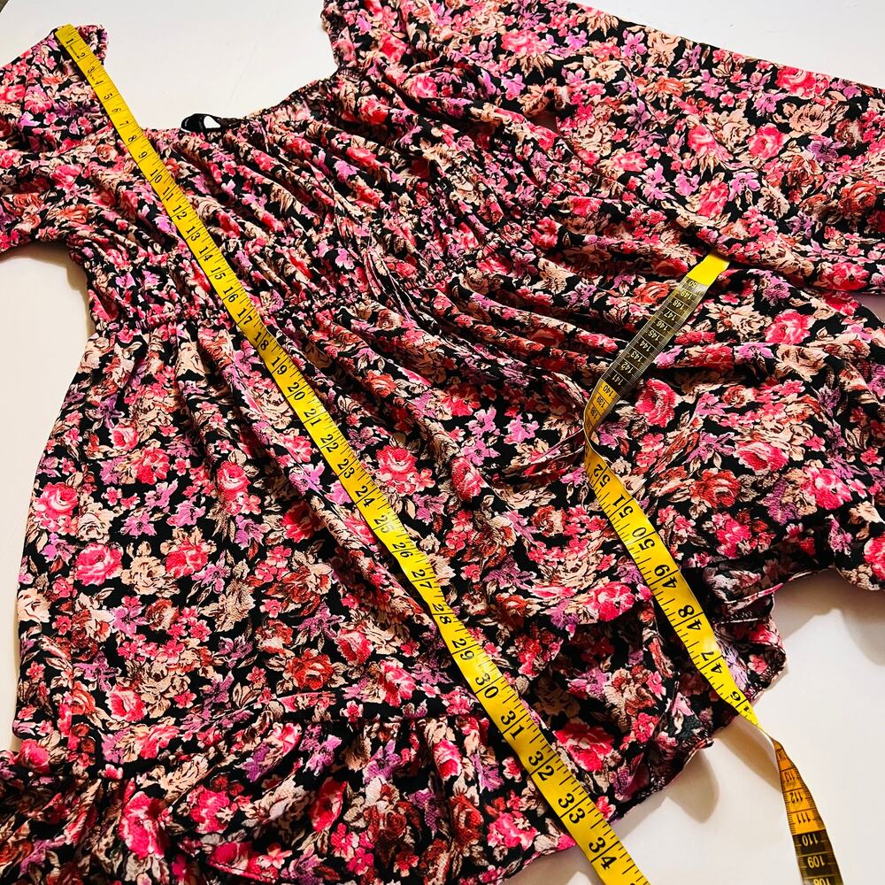 ASOS Multicolored Floral Long Puff Sleeve Swing Dress Size 14 NWT - Picture 10 of 11
